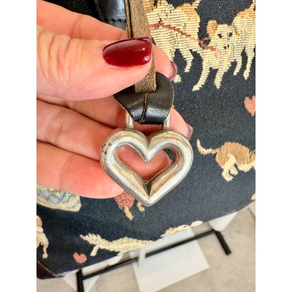 Brighton Vintage Tapestry Dog Tote with Leather Handles & Heart Charm Accents - Picture 11 of 11